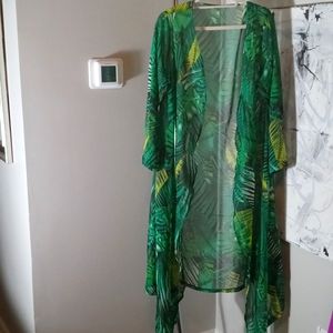 Green palm tree print kimono
